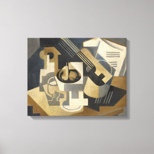 Guitar en Fruit Bowl op tafel, 1918 Canvas Afdruk
