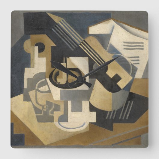 Guitar en Fruit Bowl op tafel, 1918 Vierkante Klok (Voorkant)