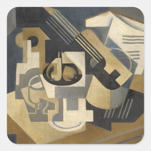 Guitar en Fruit Bowl op tafel, 1918 Vierkante Sticker (Voorkant)