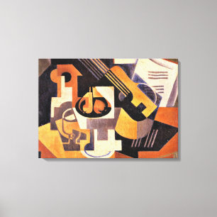 Guitar en Fruit op tafel Canvas Afdruk