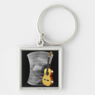 Guitar en muziekblad sleutelhanger