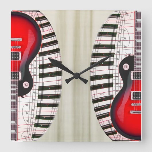 Guitar en Piano Clock Vierkante Klok (Voorkant)