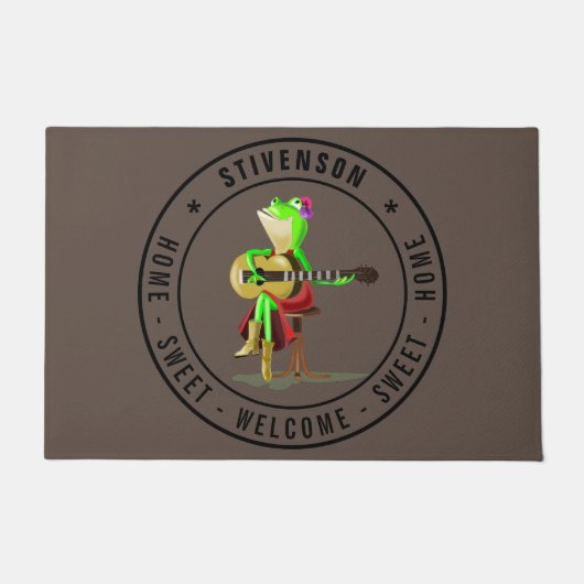 Guitar Frog Home Sweet Home - Aangepaste tekst Wel Deurmat (Voorkant)