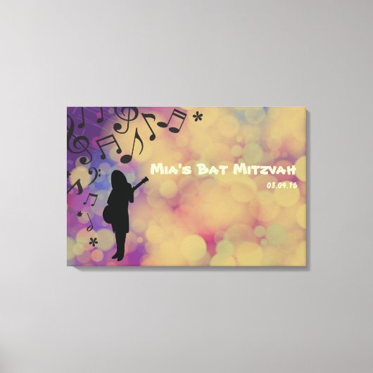 Guitar Girl Bat Mitzvah Sign-In Board Canvas Afdruk (Voorkant)