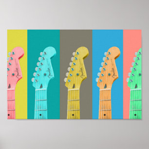Guitar Girl modern pastel kleurrijke muziek Poster