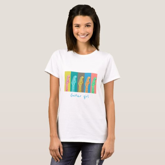 Guitar girl pastel retro moderne muziek t-shirt (Voorkant volledig)