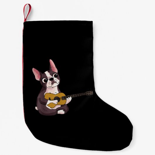 Guitar Guitarist Frenchie Bulldog Gift afspelen Kleine Kerstsok (Voorkant)