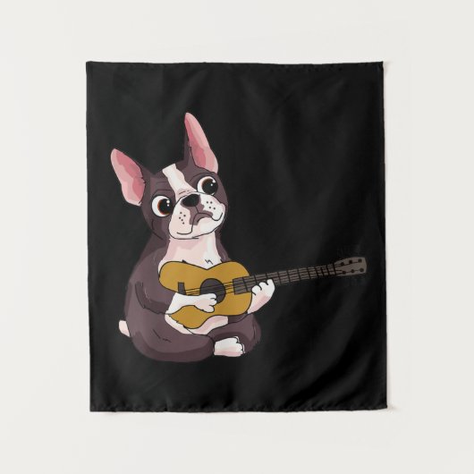 Guitar Guitarist Frenchie Bulldog Gift Wandkleed (Voorkant)