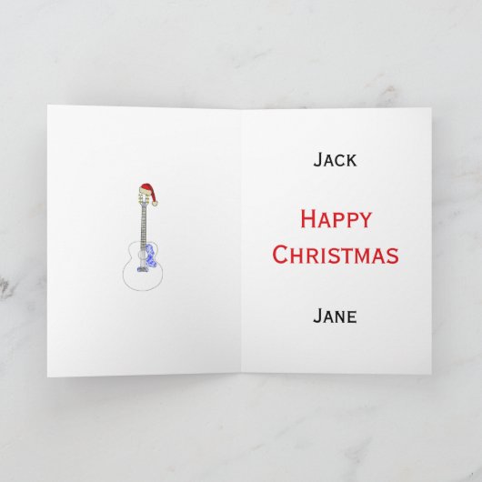 Guitar Happy Kerstmis Minimalistic Tekening Kaart (Binnen)