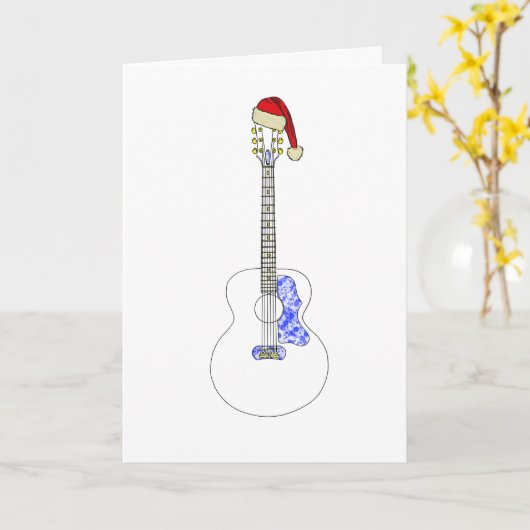 Guitar Happy Kerstmis Minimalistic Tekening Kaart (Gele Bloem)