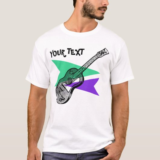 Guitar Hero Music Retro Illustration aangepast T-s T-shirt (Voorkant)