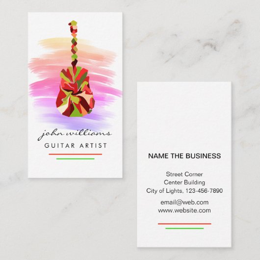 Guitar Instrument Music Teacher DJ Event Manager Visitekaartje (Voorkant / Achterkant)