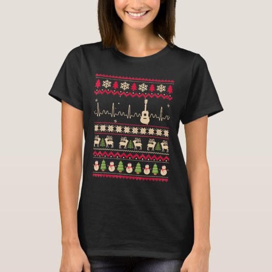 Guitar - Kerstgitaar Heartbeat Ugly Xmas Musi T-shirt (Voorkant)