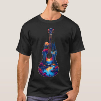 Guitar Lake Reflections Bos Denneboom Maan Kamp T-shirt