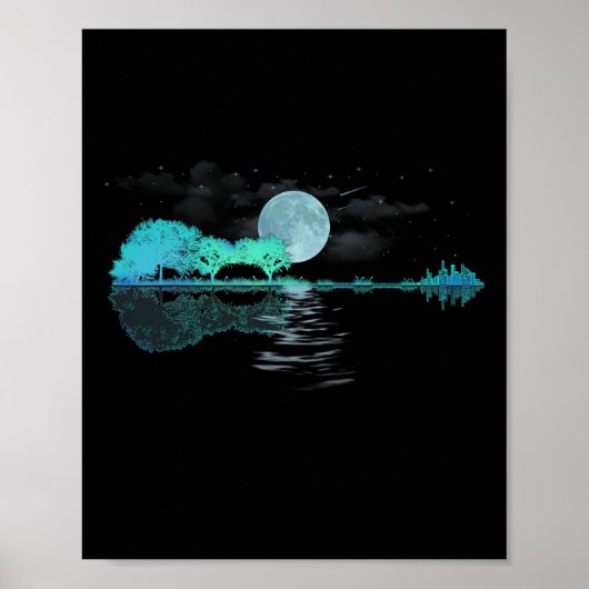 Guitar Lake Reflections Love Musician Poster (Voorkant)