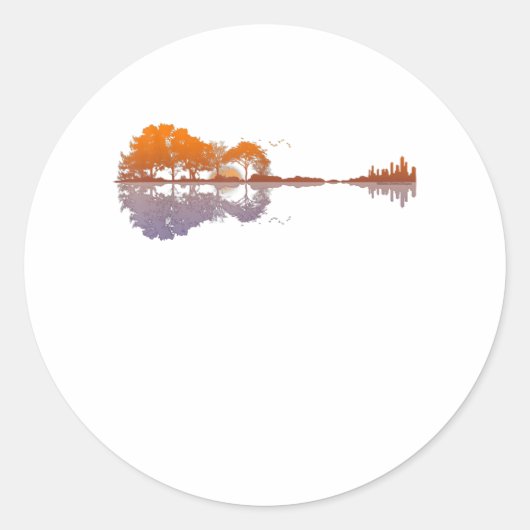 Guitar Lake Reflections Music en Guitar Lover Ronde Sticker (Voorkant)