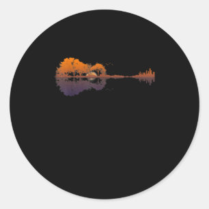 Guitar Lake Shadow Love Guitar Gift Music Lovers Ronde Sticker