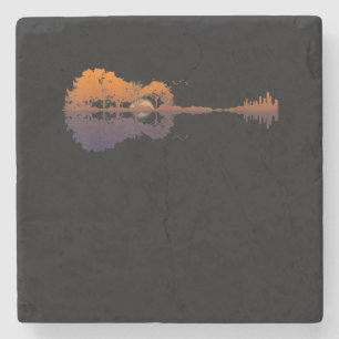 Guitar Lake Shadow Love Guitar Gift Music Lovers Stenen Onderzetter