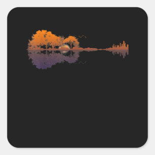 Guitar Lake Shadow Love Guitar Gift Music Lovers Vierkante Sticker