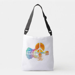 Guitar Lake Shadow Peace Love Guitar Hippie Crossbody Tas