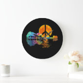 Guitar Lake Shadow Peace Love Guitar Hippie Grote Klok (Huis)
