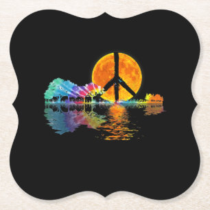 Guitar Lake Shadow Peace Love Guitar Hippie Kartonnen Onderzetters