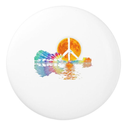 Guitar Lake Shadow Peace Love Guitar Hippie Keramische Knop (Voorkant)