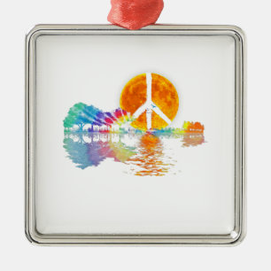 Guitar Lake Shadow Peace Love Guitar Hippie Metalen Ornament