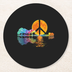 Guitar Lake Shadow Peace Love Guitar Hippie Ronde Kartonnen Onderzetter