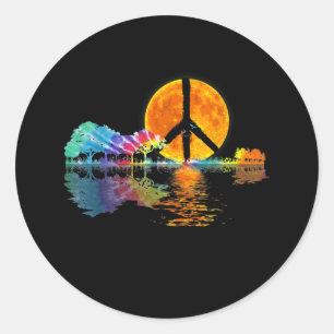 Guitar Lake Shadow Peace Love Guitar Hippie Ronde Sticker