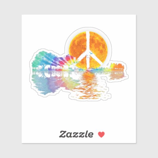 Guitar Lake Shadow Peace Love Guitar Hippie Sticker (Vel)