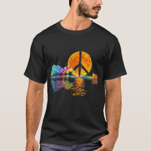 Guitar Lake Shadow Peace Love Guitar Hippie T-shirt