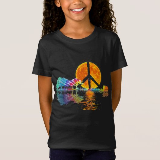 Guitar Lake Shadow Peace Love Guitar Hippie T-shirt (Voorkant)