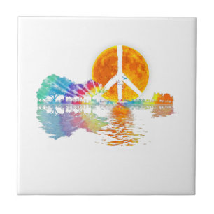 Guitar Lake Shadow Peace Love Guitar Hippie Tegeltje
