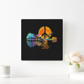 Guitar Lake Shadow Peace Love Guitar Hippie Vierkante Klok (Huis)
