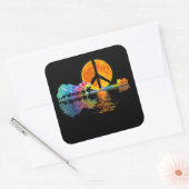 Guitar Lake Shadow Peace Love Guitar Hippie Vierkante Sticker (Envelop)