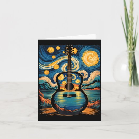 Guitar Lake Starry Night Music Guitarist Van Gogh  Kaart (Voorkant)
