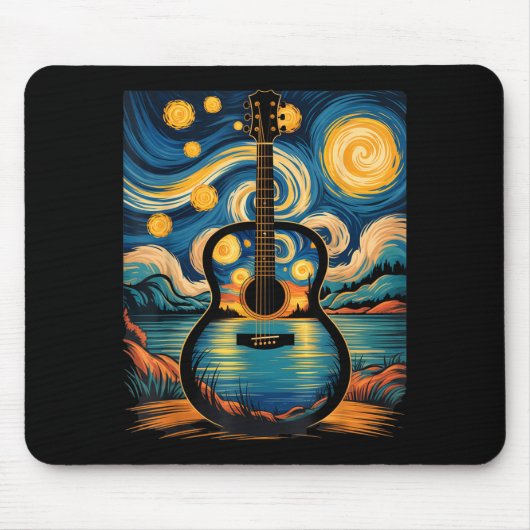 Guitar Lake Starry Night Music Guitarist Van Gogh  Muismat (Voorkant)