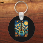 Guitar Lake Starry Night Music Guitarist Van Gogh Sleutelhanger (Voorkant)