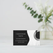 Guitar Lessons QR Code Musical Black White Visitekaartje (Staand voorkant)