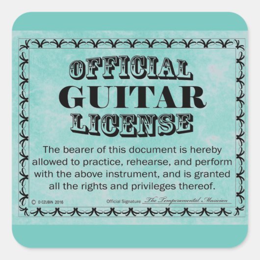 Guitar License Square Sticker (Voorkant)