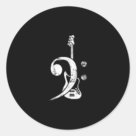Guitar Lover | Bass Clef Bass Guitar Ronde Sticker (Voorkant)