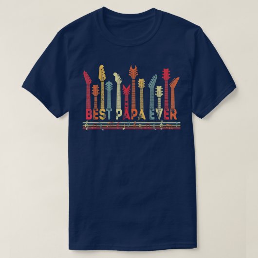Guitar Lover Best Papa Ever Retro Music Fathers Da T-shirt (Design voorkant)