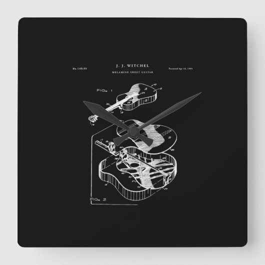 Guitar Lover | Martin Guitar Patent Vierkante Klok (Voorkant)