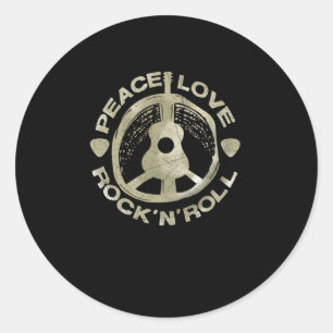 Guitar Lover Peace Love Rock'N'Roll Ronde Sticker