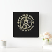 Guitar Lover | Peace Love Rock'N'Roll Vierkante Klok (Huis)