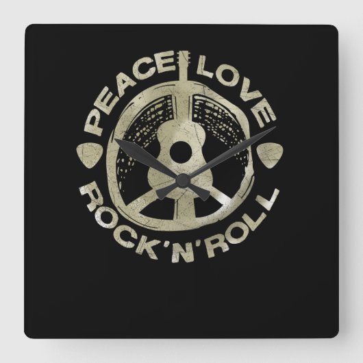 Guitar Lover | Peace Love Rock'N'Roll Vierkante Klok (Voorkant)