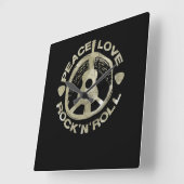 Guitar Lover | Peace Love Rock'N'Roll Vierkante Klok (Hoek)