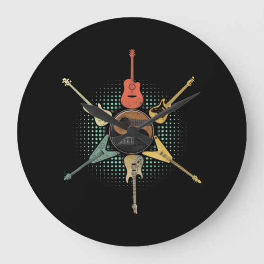 Guitar Lover| Retrostijl | Gift voor gitarist Grote Klok (Voorkant)