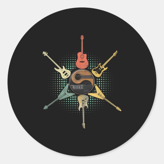 Guitar Lover| Retrostijl | Gift voor gitarist Ronde Sticker (Voorkant)